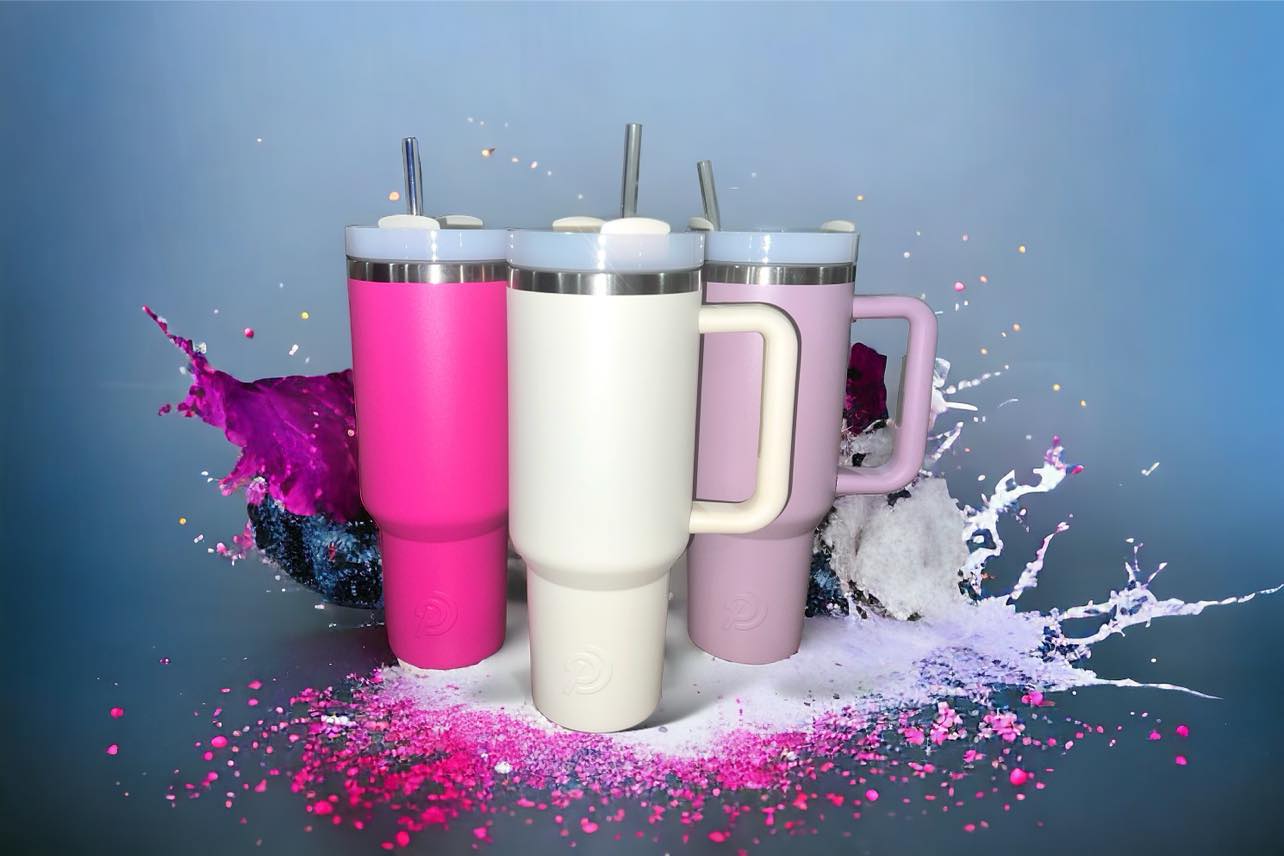1.2l Tumbler with handle and straw pink and white