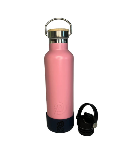 750ml 24oz light pink stainless steel insulated water bottle with black bumper