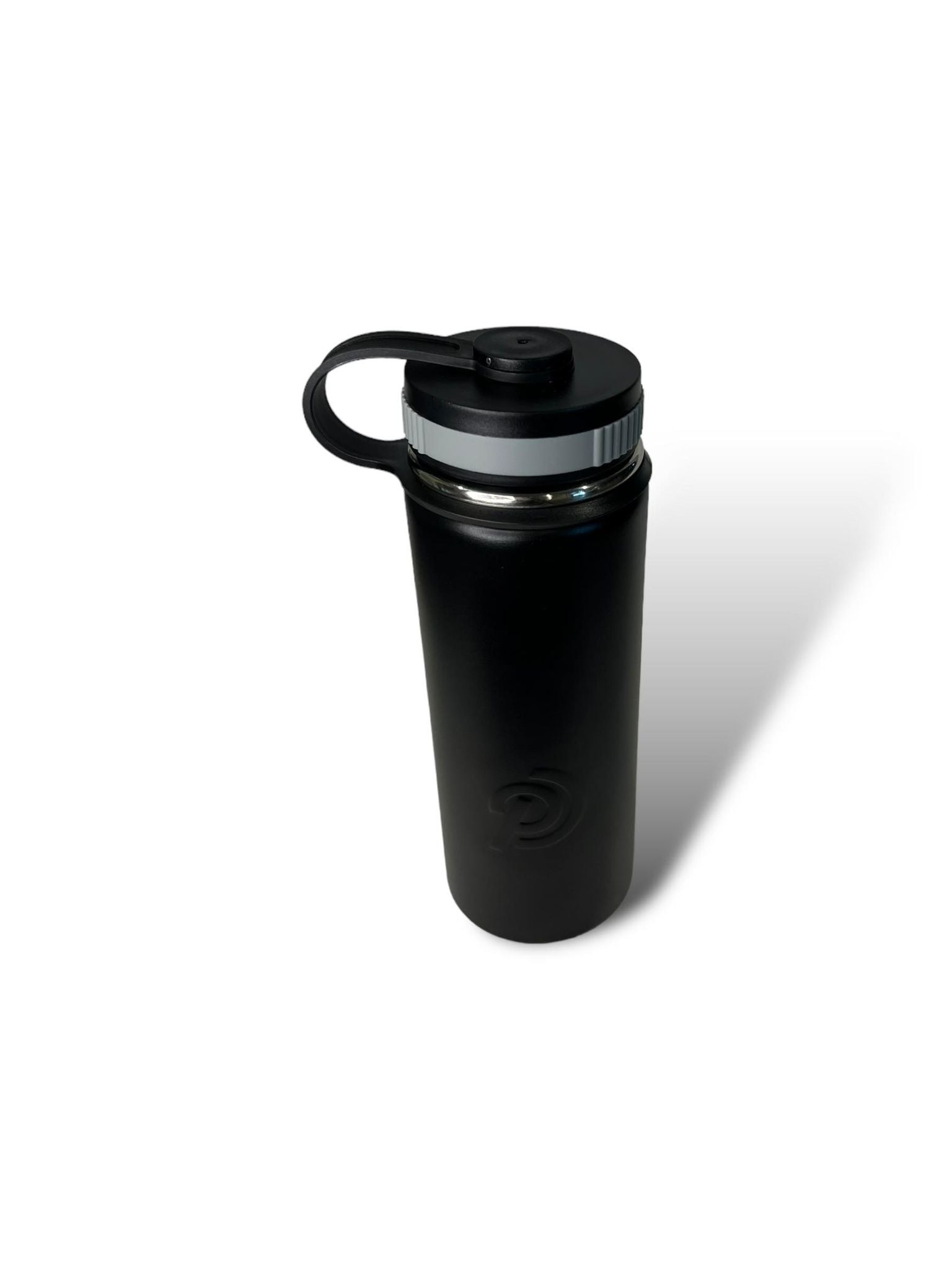 black 750ml 25oz stainless steel double insulated water bottle and sports lid closed with long straw engravable