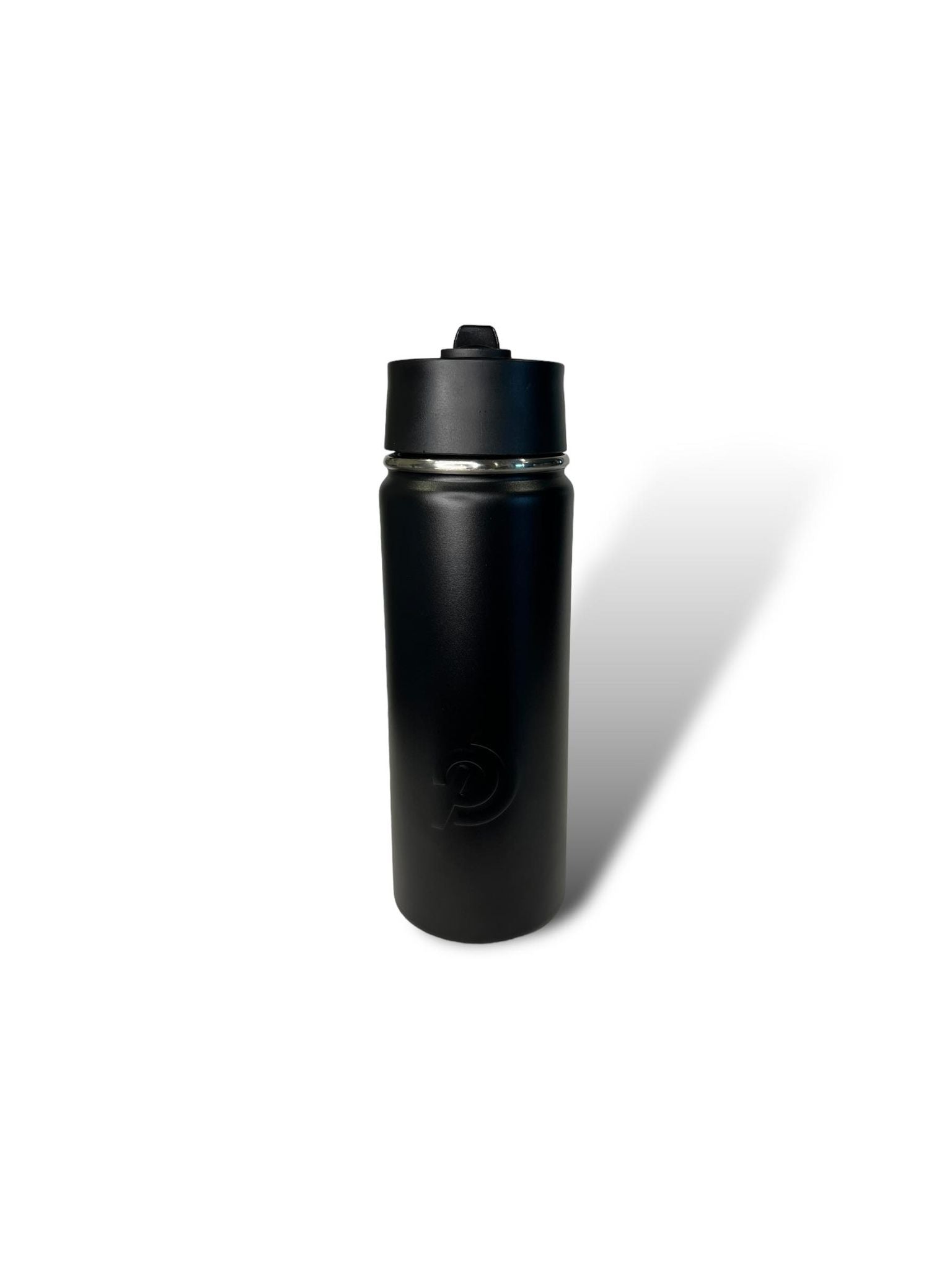 black 750ml 25oz stainless steel double insulated water bottle with sports lid closed with straw engravable