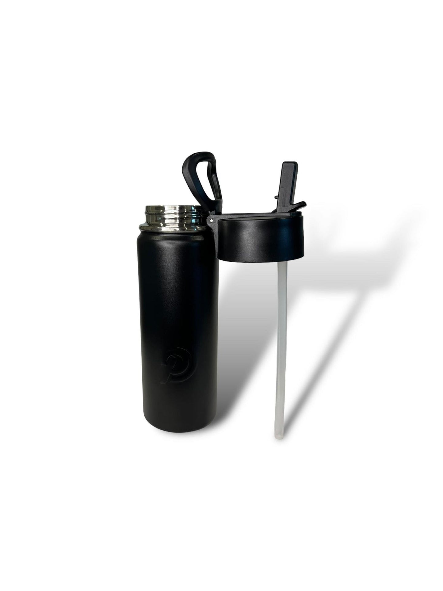 black 750ml 25oz stainless steel double insulated water bottle with sports lid with long straw engravable