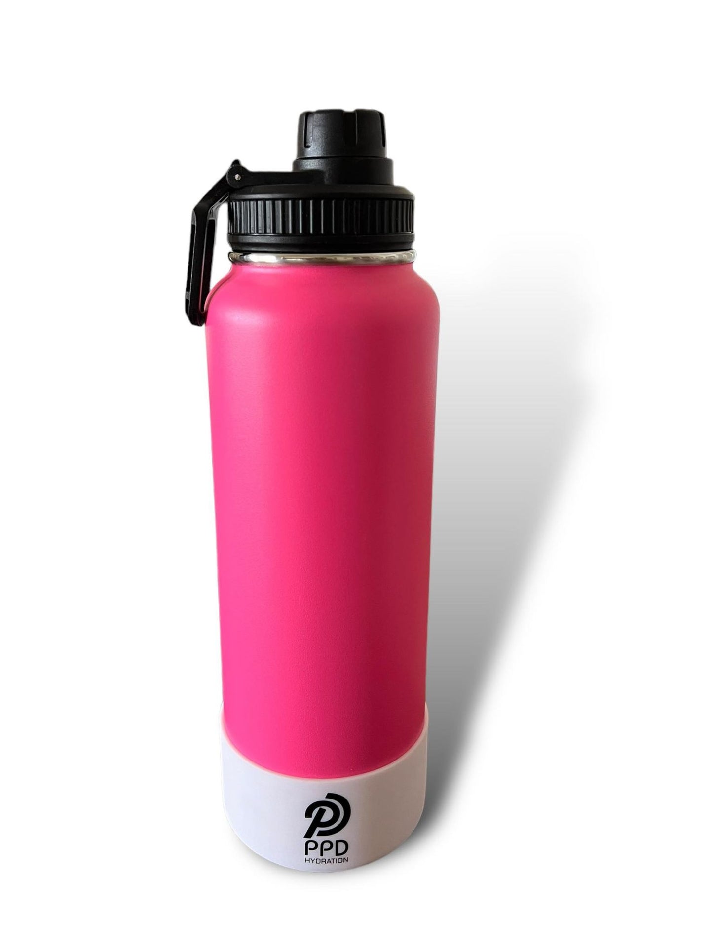 hot pink water bottle with white bumper 750ml 25oz stainless steel double insulated  with sports lid and straw engravable