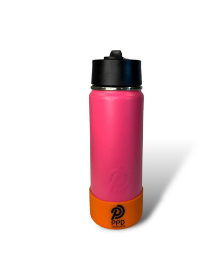 hot pink with orange bumper 750ml 25oz stainless steel double insulated water bottle with sports lid with straw engravable