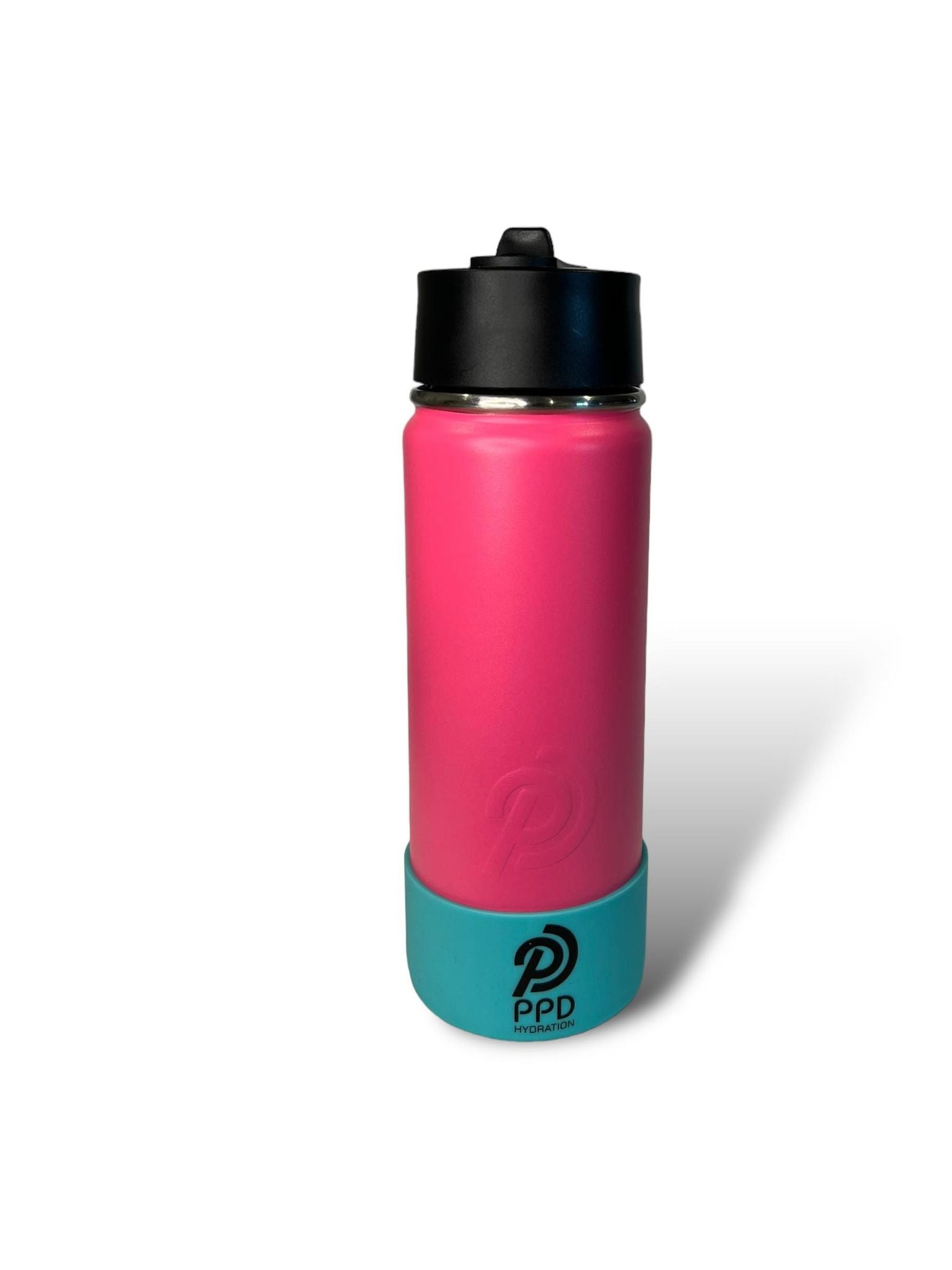 hot pink with teal bumper 750ml 25oz stainless steel double insulated water bottle with sports lid with straw engravable