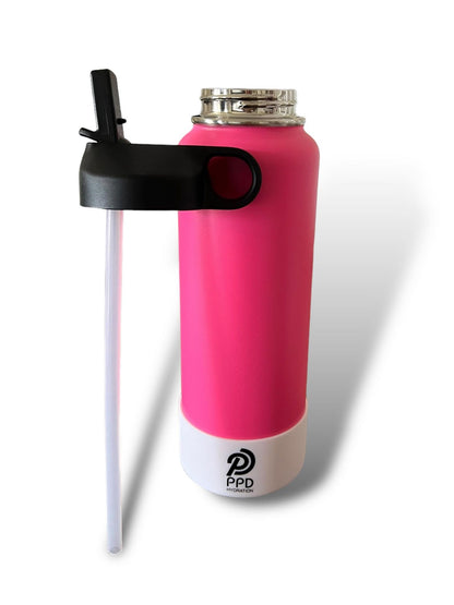 hot pink with white bumper 750ml 25oz stainless steel double insulated water bottle with sports lid and straw engravable