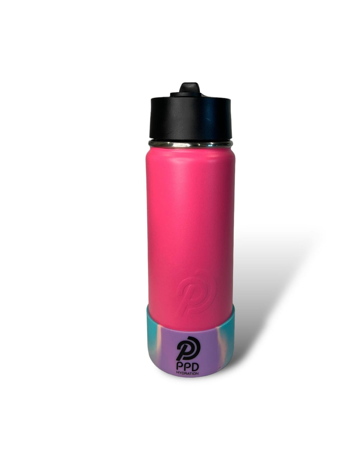 pink with purple and teal bumper 750ml 25oz stainless steel double insulated water bottle with sports lid with straw engravable