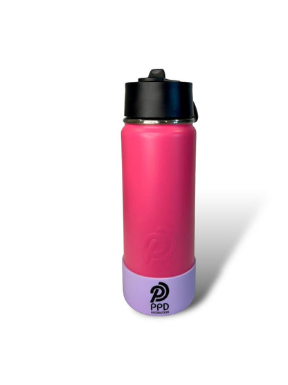 pink with purple bumper 750ml 25oz stainless steel double insulated water bottle with sports lid with straw engravable